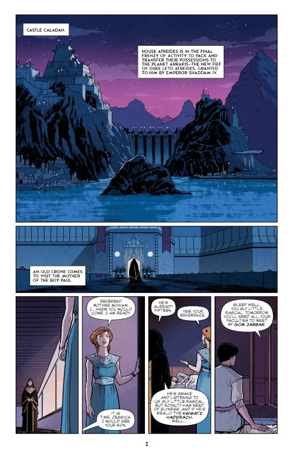 'Dune: The Graphic Novel, Book 1', page 2, interior art by Raúl Allén and Patricia Martín.