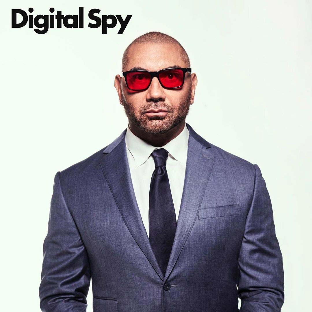 Dave Bautista wearing formal suit, for afeature in Digital Spy magazine.