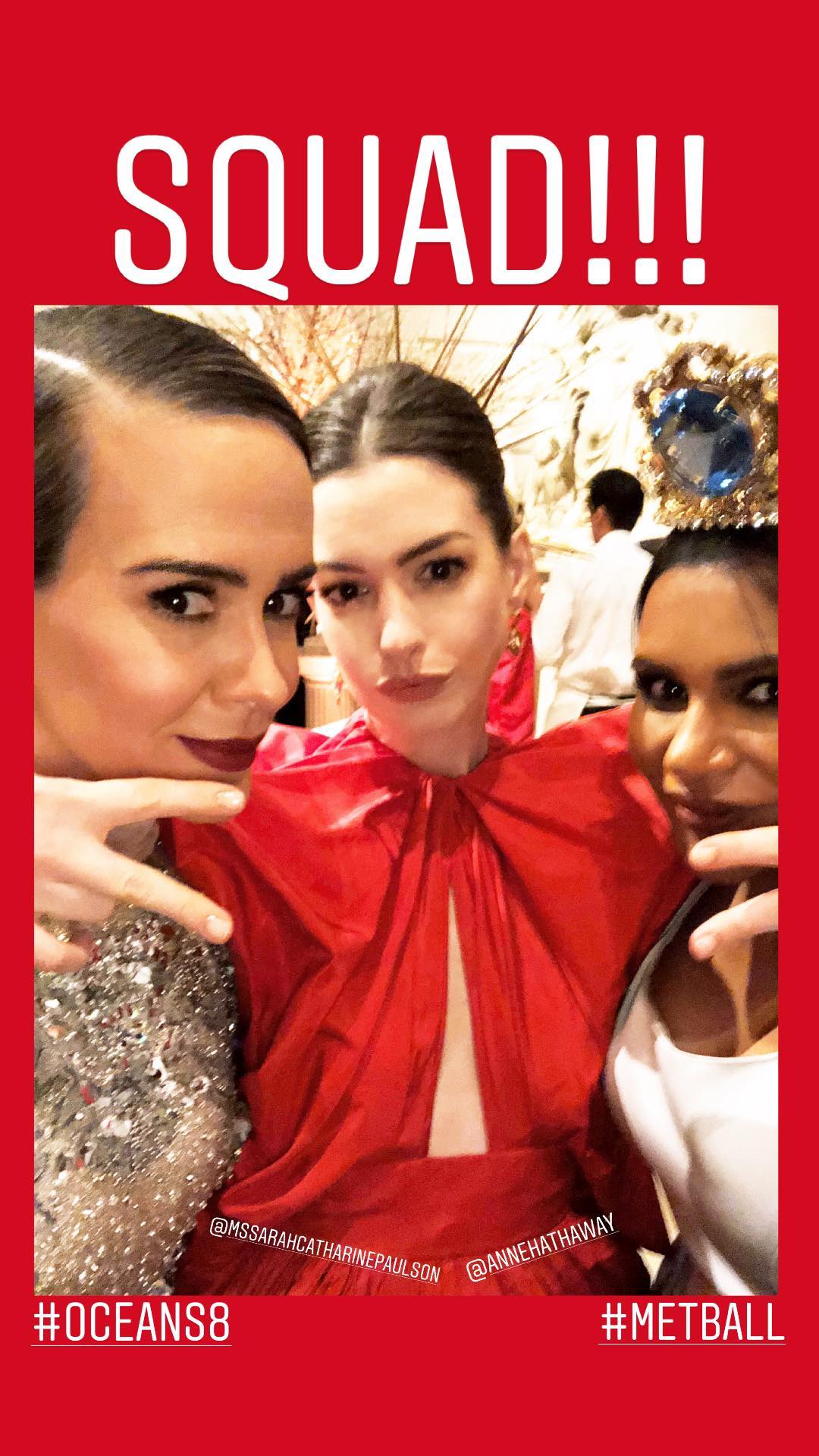Sarah Paulson, Anne Hathaway, and Mindy Kaling at the 2018 Met Gala.