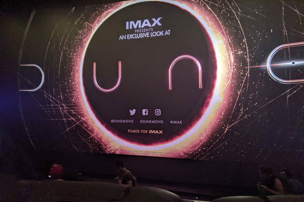 Theater screen before the Dune IMAX event in London.