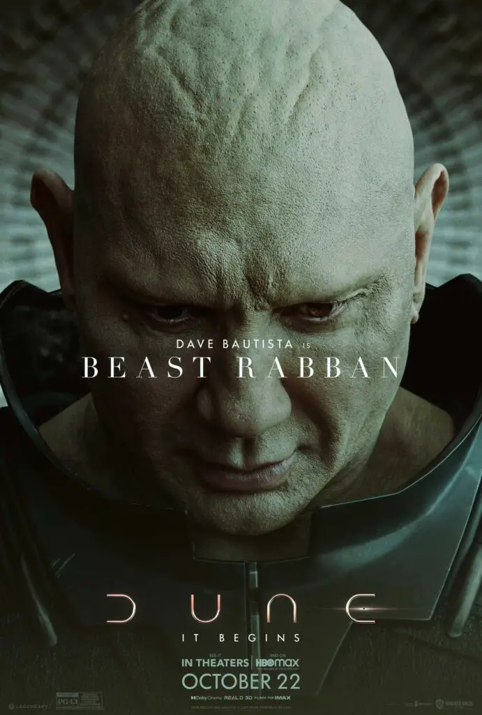 Dune movie character posters: Dave Bautista is Rabban "The Beast" Harkonnen.
