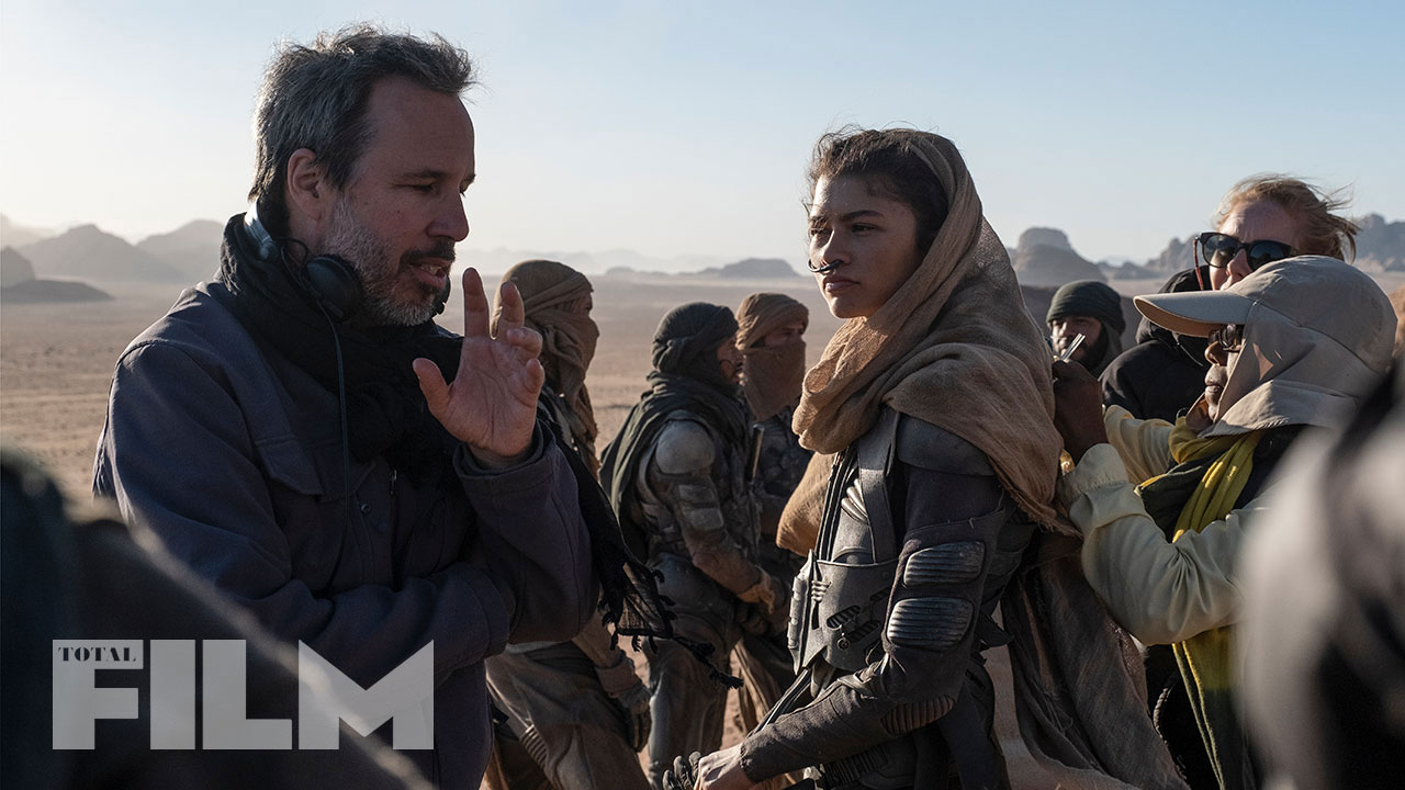 Denis Villeneuve speaks with Zendaya during filming of the Dune movie, in Jordan.