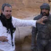 Denis Villeneuve and Javier Bardem on the set of Dune (2021). Part of the movie was filmed in the deserts of Wadi Rum, Jordan.