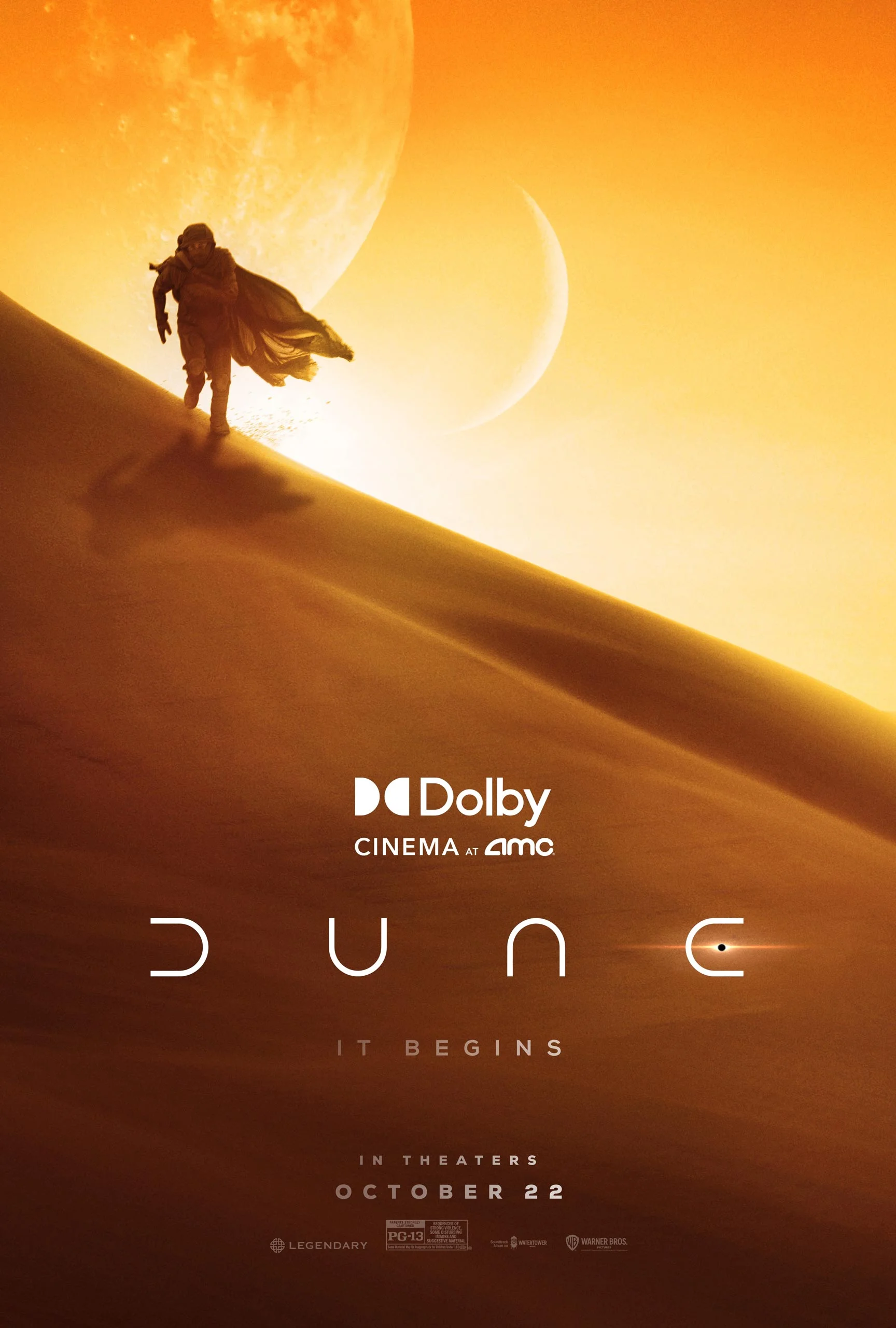 Dolby Cinema and AMC poster for Villeneuve's Dune movie. Premiering in theaters in the United States on October 22, 2021.