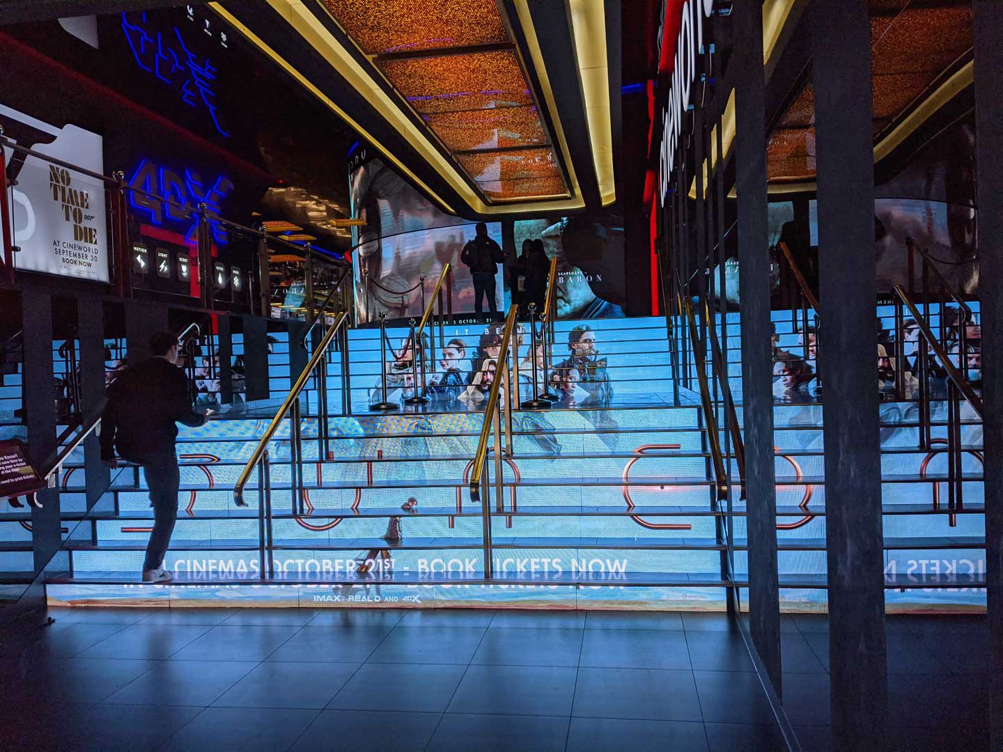 Entrance of the Cineworld in Leicester Square, decked out for a Dune movie press screening in IMAX.