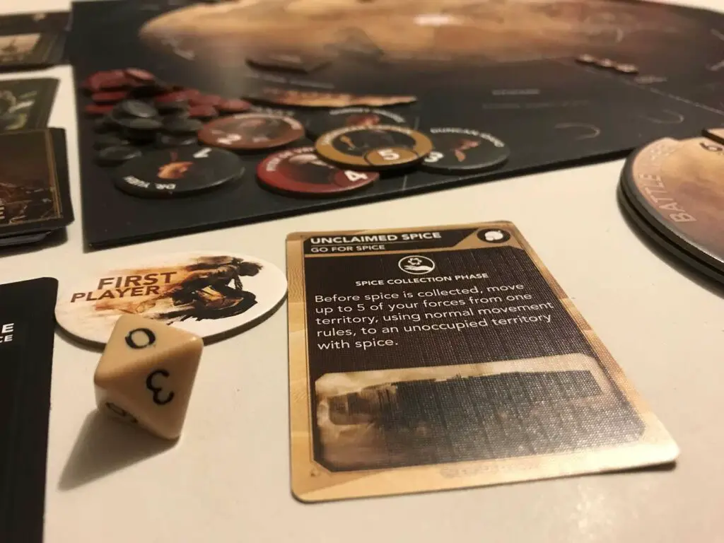 Photo of the "Unclaimed Spice" card, used during the Spice Collection phase in the Dune movie board game.