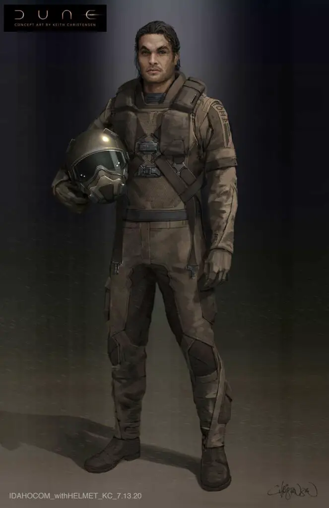 Concept of Duncan Idaho, in the likeness of Jason Momoa, in his flight suit. Artwork for 'Dune: Part One', by Keith Christensen.