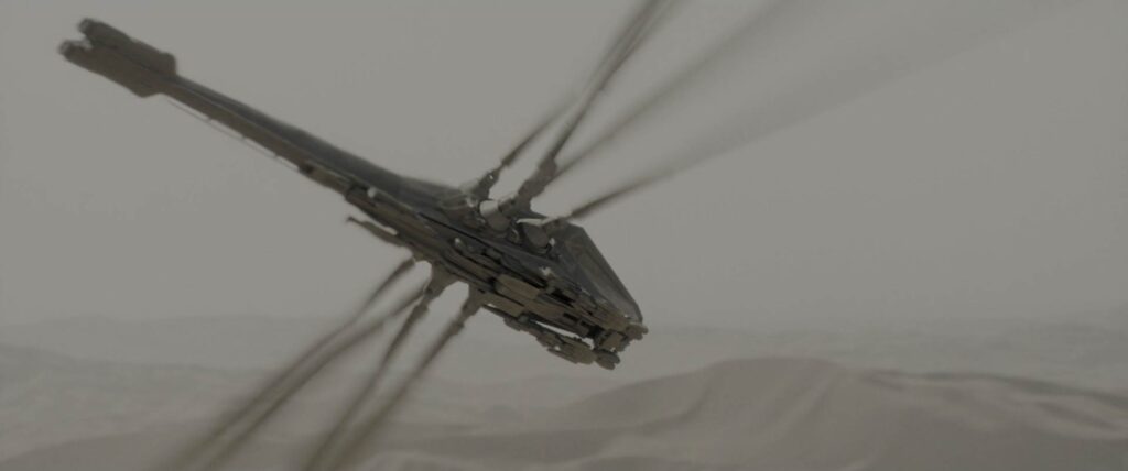 Ornithopter flying in 'Dune: Part One' movie. The 4DX motion seats rumble when the wings start beating. 