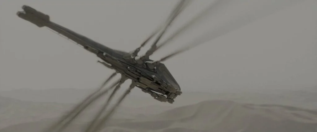Ornithopter flying in 'Dune: Part One' movie. The 4DX motion seats rumble when the wings start beating. 