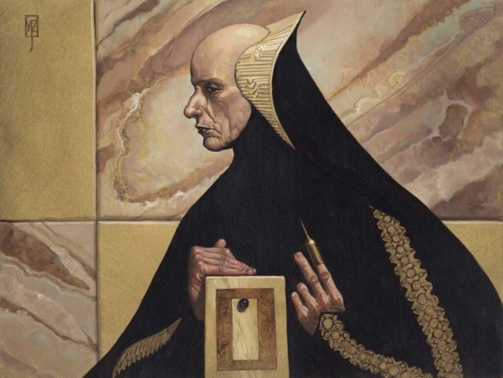 Mark Zug's illustration of Reverend Mother Gaius Helen Mohiam, for 'Dune, the Card Game' (1997).