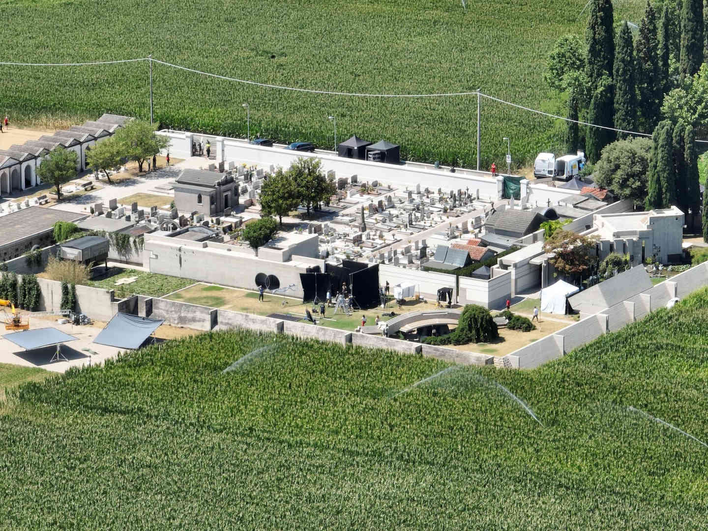 Aerial photo of 'Dune: Part Two' film set at the Brion Tomb in Altivole, Italy.