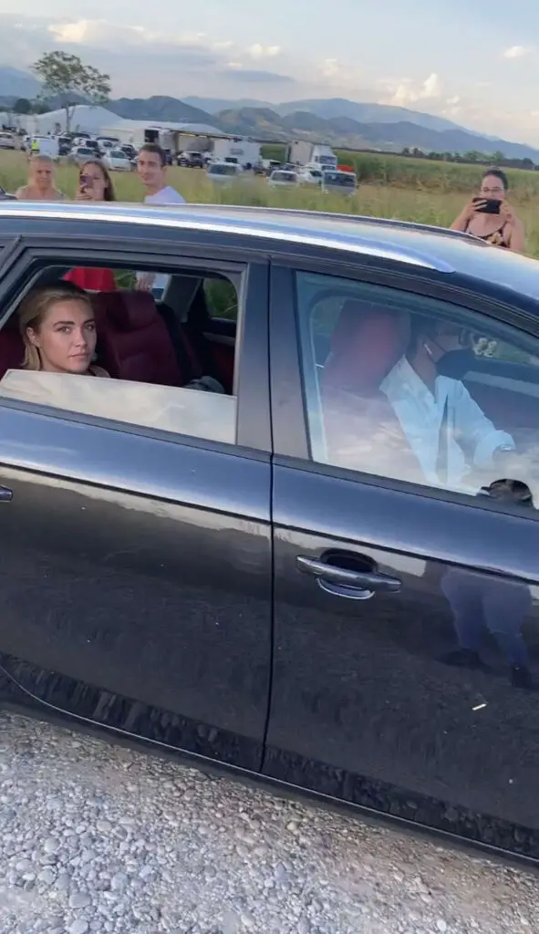 Florence Pugh leaving set, after filming 'Dune: Part Two' scenes at the Brion Tomb.