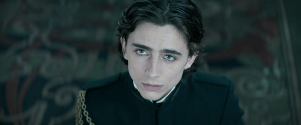 Timothée Chalamet as Paul Atreides, in ceremonial uniform, in 'Dune: Part One' movie.