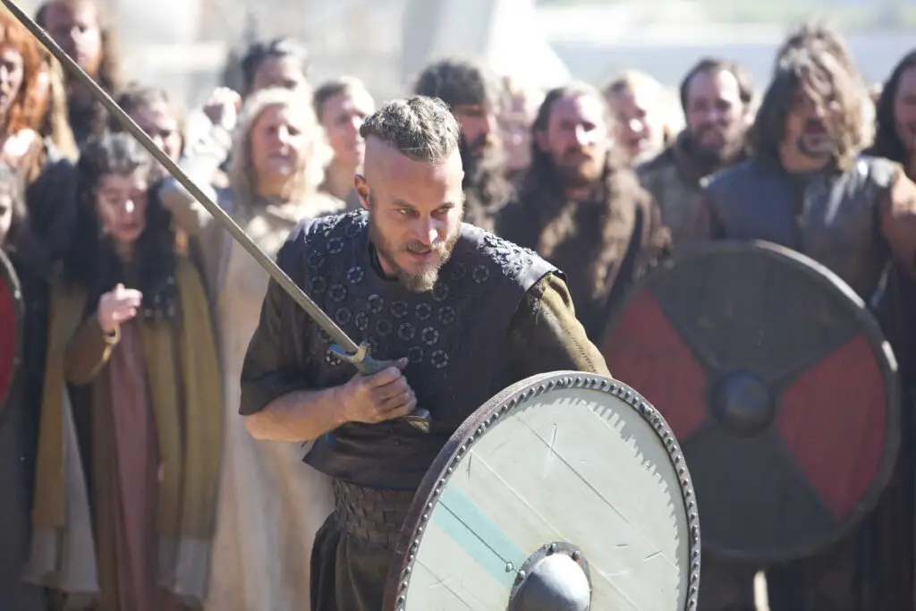 Travis Fimmel in the 'Vikings' TV series, portraying Ragnar Lothbrok.