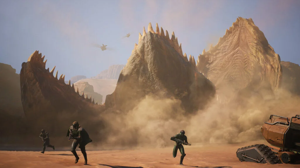 Sandworm attacks during a battle in an early 'Dune: Awakening' video game screenshot.