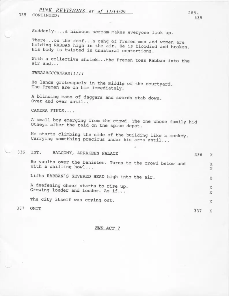 Script of 'Frank Herbert's Dune' TV mini-series by John Harrison, page 285.