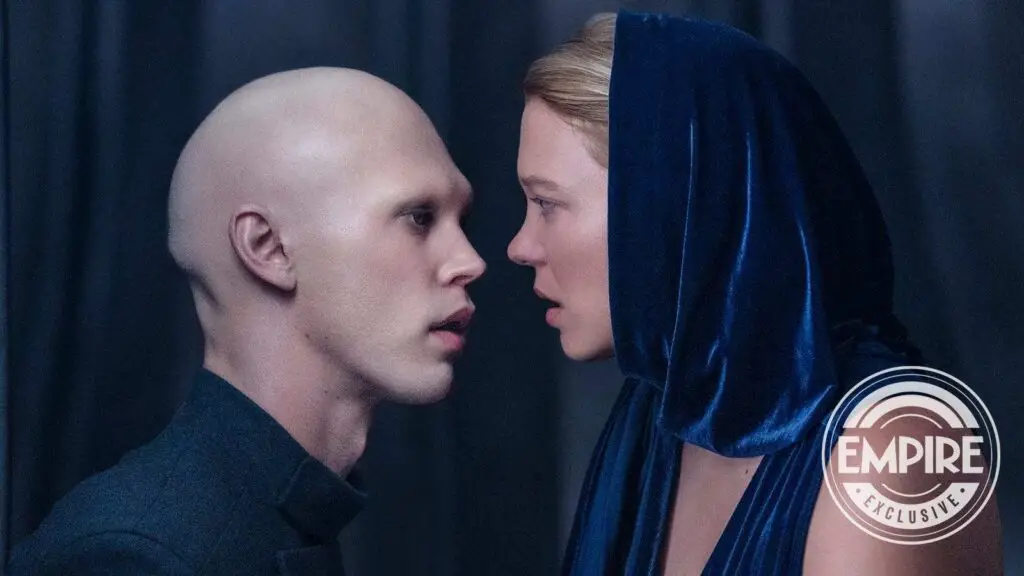 Austin Butler as Feyd and Léa Seydoux as Lady Margot close together in the 'Dune: Part Two' movie. Empire exclusive.
