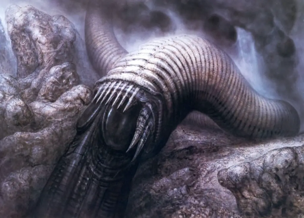 H.R. Giger's sandworm artwork, created for Ridley Scott's 'Dune' movie project.