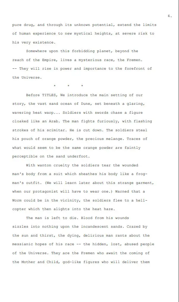 Copy of Rospo Pallenberg's 'Dune' story treatment, page 4.