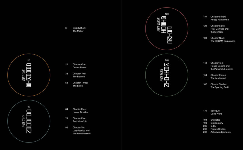 Contents pages from 'The Worlds of Dune: The Places and Cultures that Inspired Frank Herbert', by Tom Huddleston.