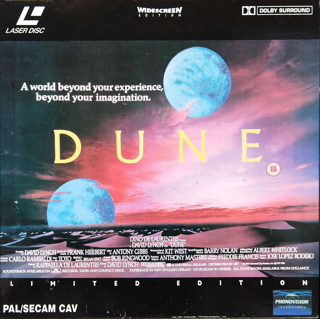 Front cover of David Lynch's 'Dune' movie LaserDisc box set, U.K. edition from 1995 (widescreen).