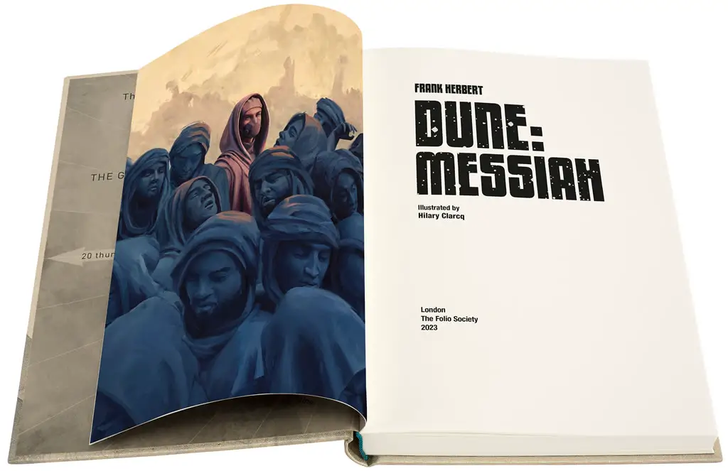 Artwork of Paul walking among pilgrims from opening pages of the 'Dune Messiah' book (The Folio Society edition). Illustrated by Hilary Clarcq.