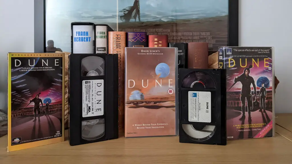 Multiple releases of David Lynch's Dune film on VHS.