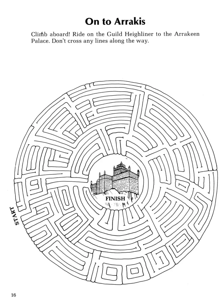 Arrakis maze puzzle from a 'Dune' activity book, based on the 1984 'Dune' movie.