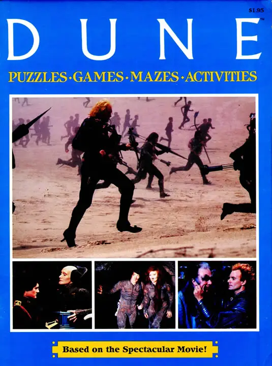 Cover of the Puzzles, Games, Mazes, Activities Book, based on David Lynch's 'Dune' movie (1984).