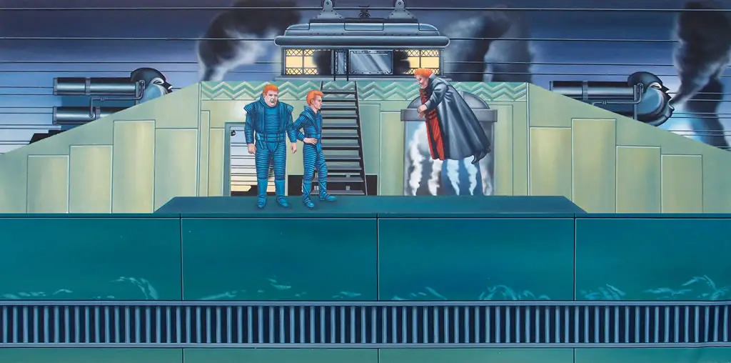 Pop-up book scene depicting Baron Harkonnen, Feyd, and Rabban in 1984's 'Dune' movie.