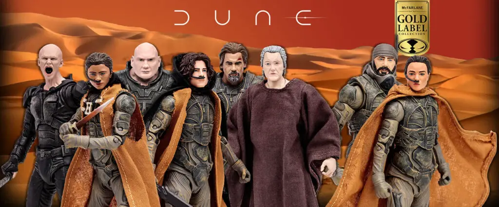 The McFarlane Toys range of 'Dune: Part Two' action figures, part of the Gold Label collection.