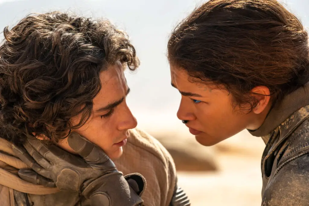 Paul (Timothée Chalamet) and Chani (Zendaya) grow close in 'Dune: Part Two'.