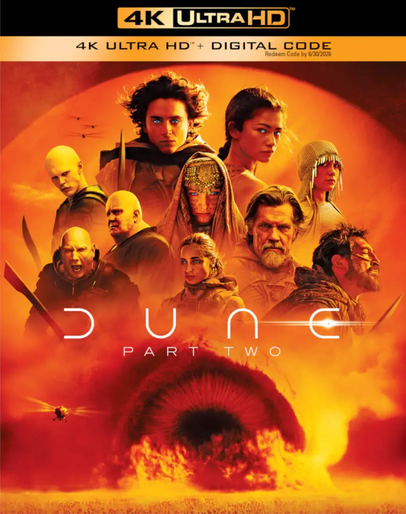 Front cover of the 'Dune: Part Two' 4K Ultra HD Blu-ray disc, including digital code, releasing on May 14, 2024.