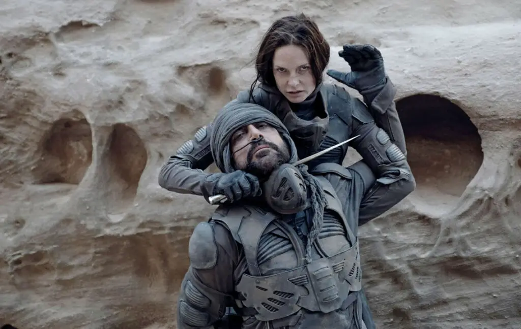 Lady Jessica immobilizes Stilgar in Denis Villeneuve's 'Dune: Part One' movie.