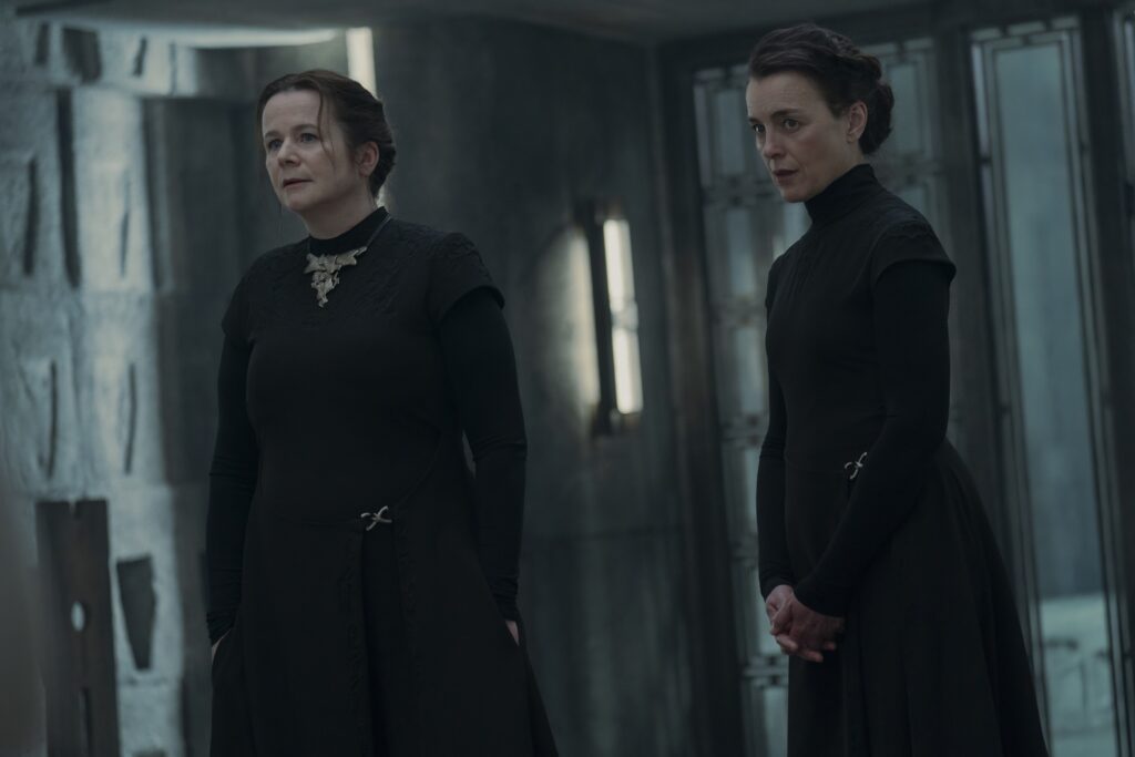 The Harkonnen sisters, Valya (Emily Watson) and Tula (Olivia Williams) in HBO's 'Dune Prophecy' TV series.