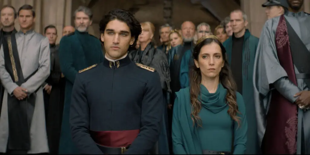 Constantine (Josh Heuston) and Ynez (Sarah-Sofie Boussnina) Corrino in HBO's 'Dune: Prophecy' TV series.