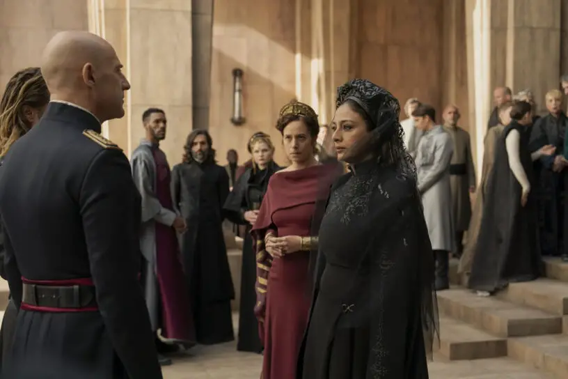 Emperor Javicco and Francesca in HBO's 'Dune: Prophecy' TV series, episode 5.