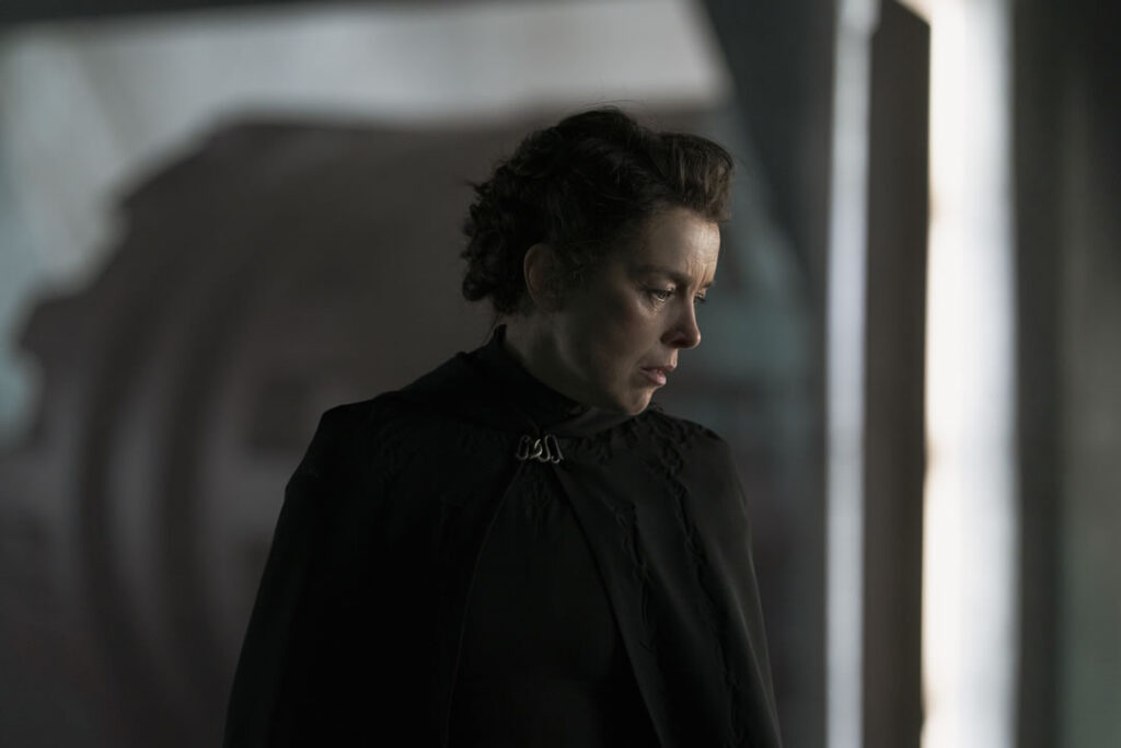 Tula Harkonnen (Olivia Williams) ponders the dangers of the virus in HBO's 'Dune: Prophecy' TV series.