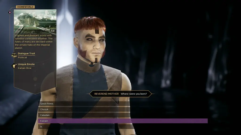 Screenshot of character creation screen in Funcom's 'Dune: Awakening' video game.
