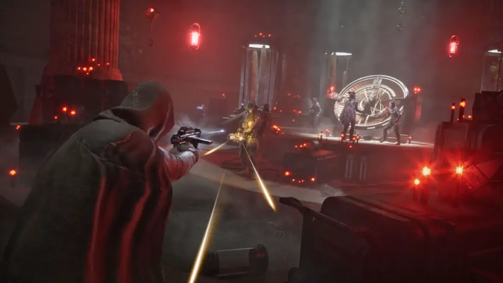 Ranged combat, with guns, in the 'Dune: Awakening' video game.