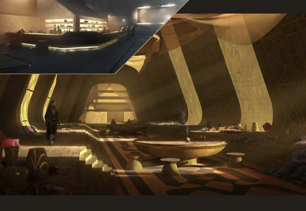 Interior architecture concept art from 'The Art and Making of Dune: Awakening'.