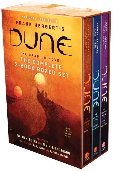 Boxed set of the complete 'Dune: The Graphic Novel' series from Abrams ComicArts, featuring all three books.