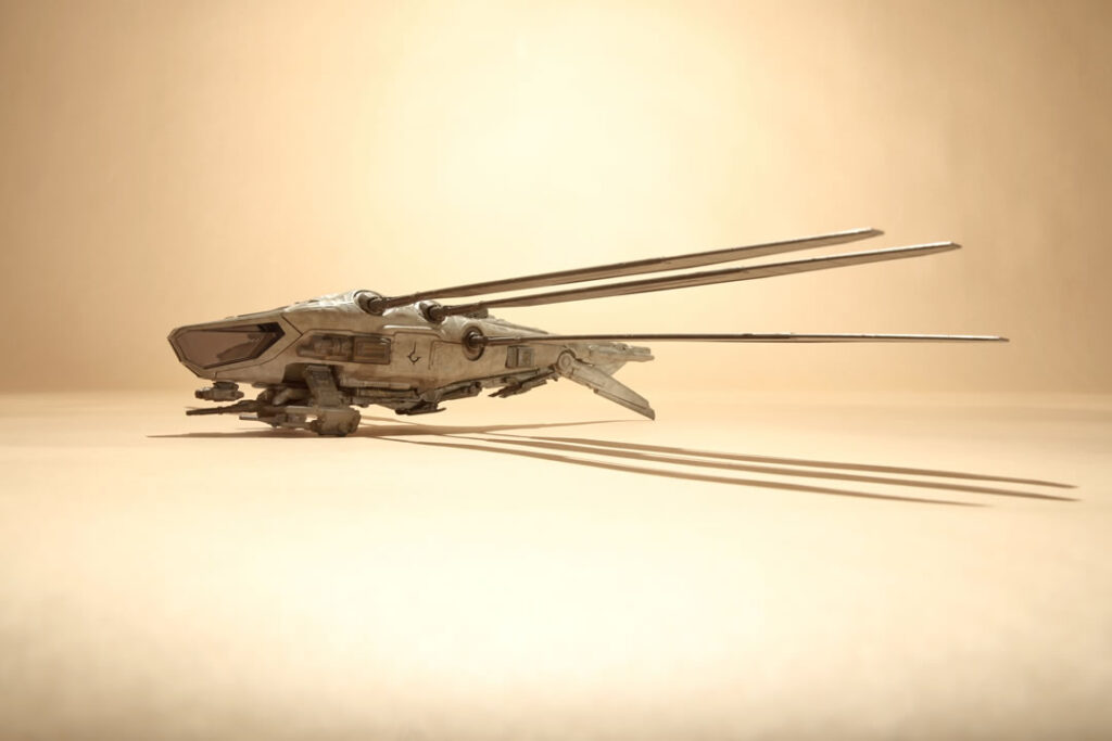 Side-view of the 'Dune' Harkonnen Ornithopter Die-Cast Model, by Insight Editions and Master Replicas.