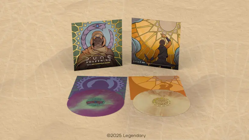 Covers and LPs from the 'Dune: Awakening' Exclusive Edition deluxe Double Vinyl featuring score of Knut Avenstroup Haugen.