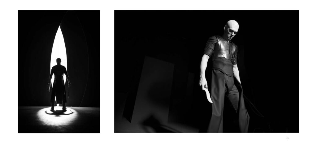 Behind-the-scenes photos of Austin Butler, performing as Feyd-Rautha Harkonnen, from Insight Editions' 'Dune Part Two: The Photography'. 