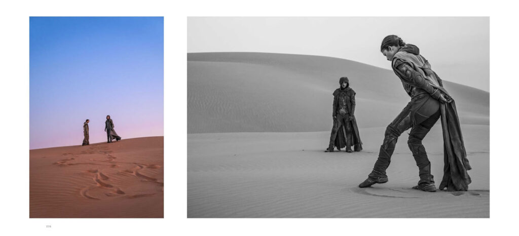 Photos from Insight Editions' 'Dune Part Two: The Photography': Chani teaches Paul how to sandwalk.