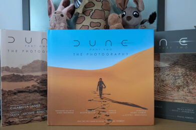 Review copy of 'Dune Part Two: The Photography', pictured next to other behind-the-scenes 'Dune' books from Insight Editions.