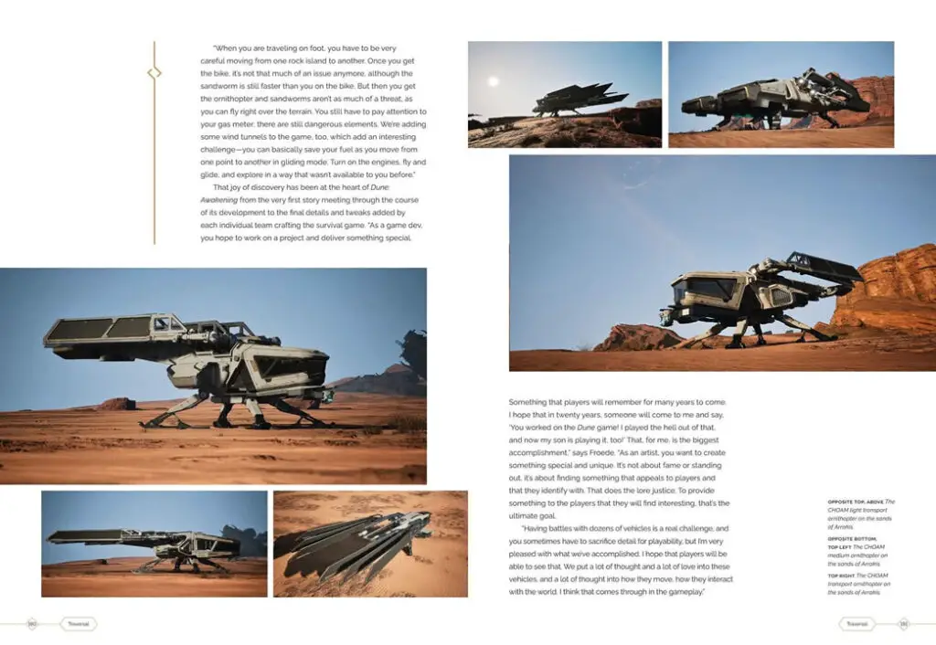 Ornithopters on pages 180-181 of 'The Art and Making of Dune: Awakening', a behind-the-scenes book about the MMO video game.
